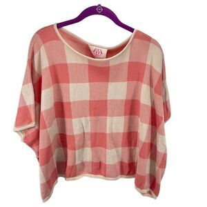 La Casita De Wendy Womens Poncho Sweater Check Top Cotton Pink Beige Size Medium